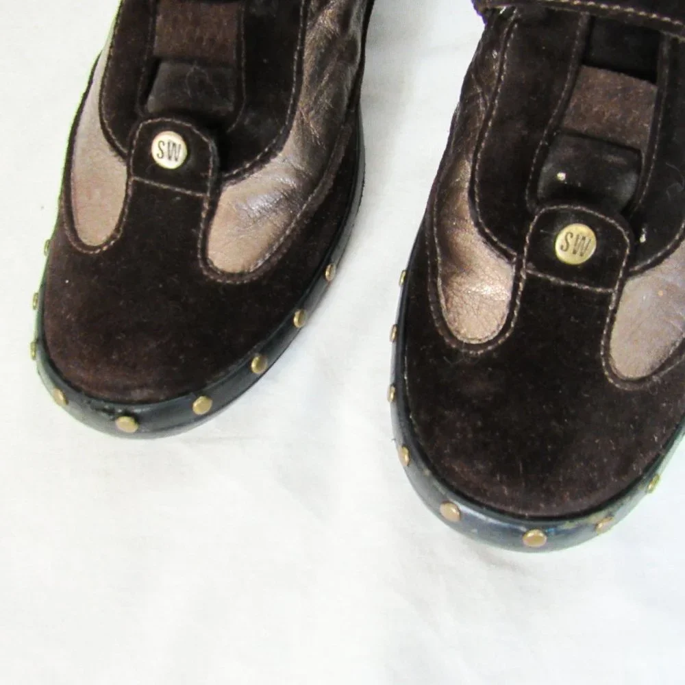 STUART WEITZMAN Metallic Suede Leather Sneakers Brown Suede Studded~MSRP $375 - Picture 7 of 15